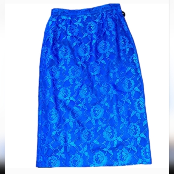 Vintage Nu-Mode Royal Blue Lace High-Waisted  Pencil Skirt Ladies Sm Waist 27” - Picture 1 of 4